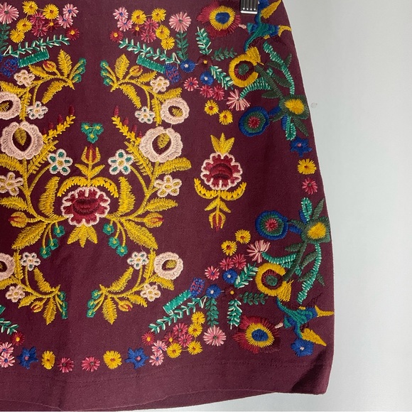 Altar’d State Burgundy Floral Embroidered Mini Multi-Color Back Zipper Size XS. - Picture 6 of 14